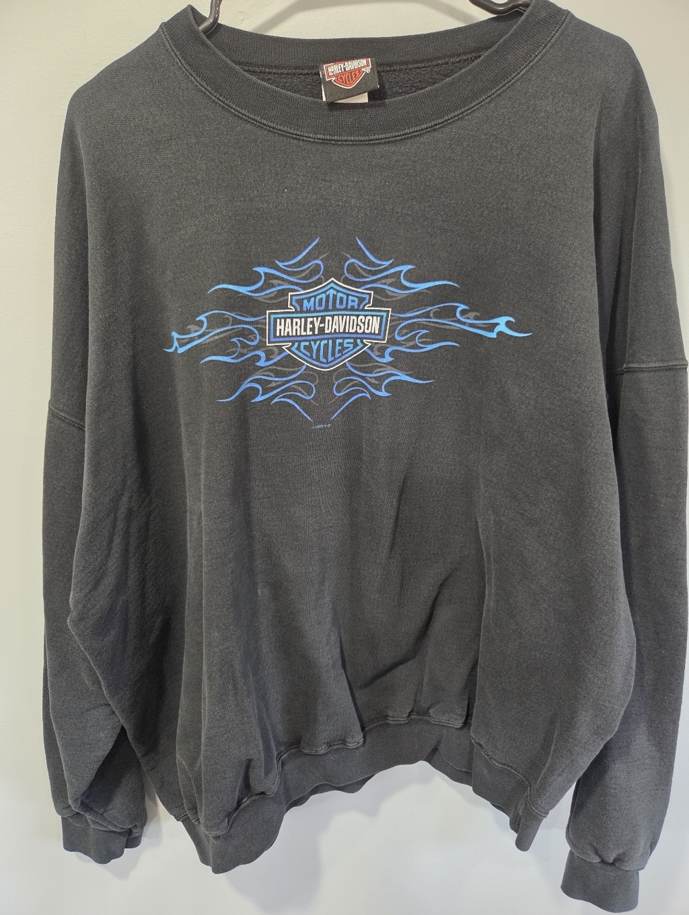 Very Rare Y2K Harley-Davidson Flames Grunge Crewneck 2XL Fade